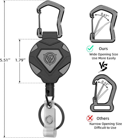 Oaridey 2 Pack Retractable Keychain Heavy Duty, Badge Reels Retractable, Tactical ID Badge Holder with Upgraded Zinc Alloy Carabiner, 31.5'' Coated Steel Cord, Bearing 8.0 oz