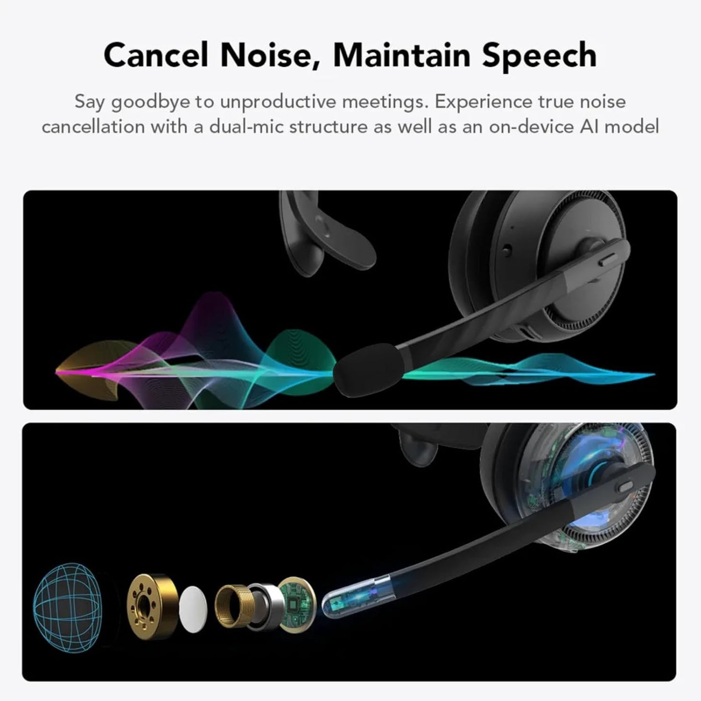 NUROUM HP31S(2nd Gen) Single Ear Wireless Headset with Mic, Bluetooth Headset with Noise Cancelling Microphones, Charging Stand, One Ear, Multi-Point/Mute, 45H Playback for Trucker/Call Center/Office