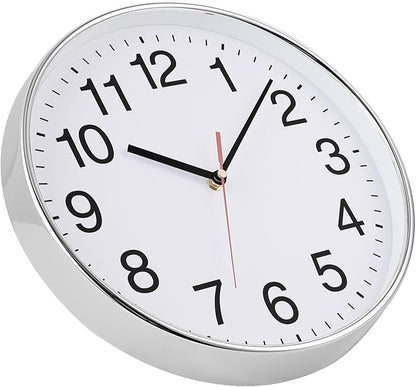 Plumeet Extra Large Wall Clock - 16" Non Ticking Silent Quartz Black Wall Clocks - Simple Design Wall Clocks for Living Room Decor, Battery Operated, Chrome