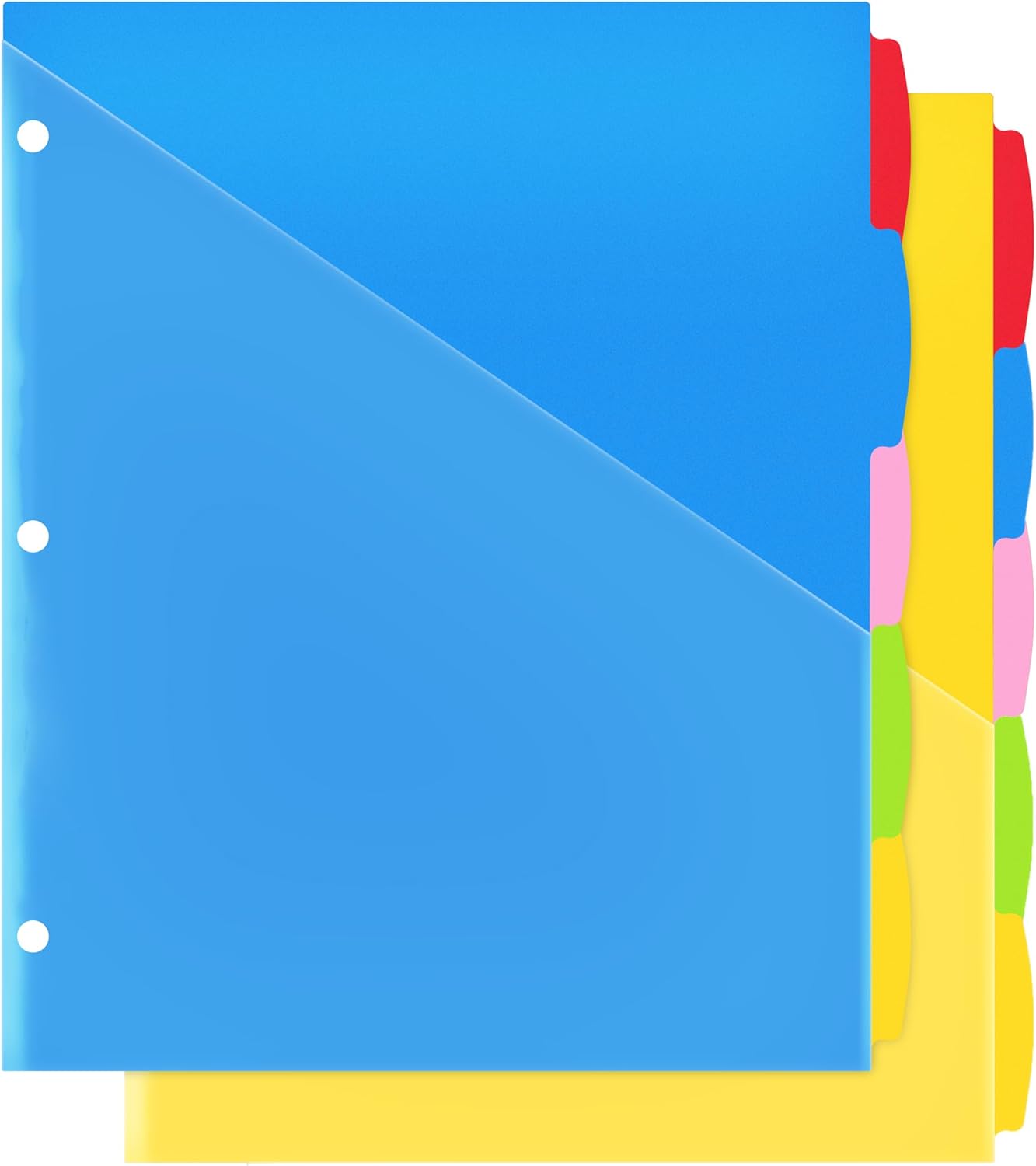 Plastic 5-Tab Dividers with Clear Front Pockets -2 Sets, Pocket Dividers for 3-Ring Binders, Multi-Color Binder Dividers, Total 10 Tabs