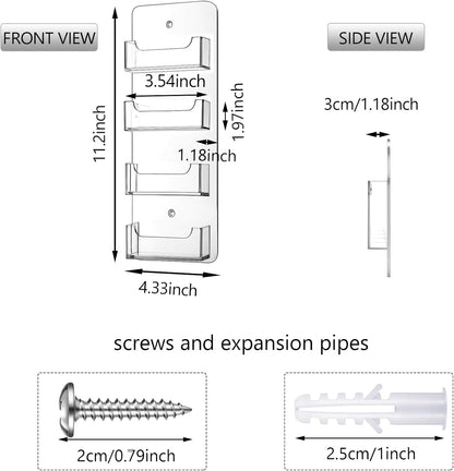 Hillban Acrylic Business Card Holder Wall Mount Clear Sticker Display Rack Multiple Card Holders Clear Acrylic Organizing Sticker Display Stand Pre Drilled(4 Pockets)