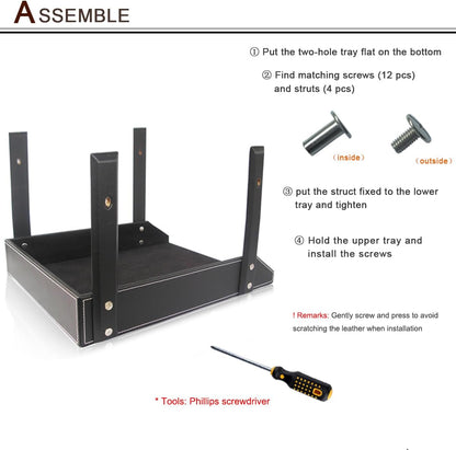 KINGFOM Letter Tray, Leather Paper Organizer Tray, Wooden Desk File Holder, Desktop File, Stackable Magazine Holder, Mail Sorter, Great for Home or Office - 2 Level Black