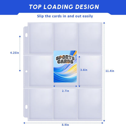 80 Pack 9 Pocket Trading Card Sleeve Pages,Page Protectors Card Sleeves Binder Sheets for 3 Ring Binder,Card Binder Sleeves for Baseball, Football, Game Sport Business Cards