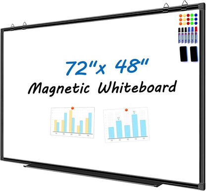 H-Qprobd 6'x4' Large Magnetic White Board Dry Erase Whiteboard with Black Aluminum Frame, 72"X48" Magnet Presentation Wall Boards for Office, Classroom, School, Home