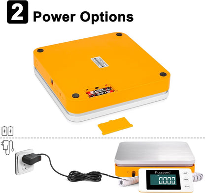 Fuzion Shipping Scale - Digital Postal Scale 110LB x 0.1oz, Large LCD Display, 5 Units, Scale for Packages, Postage - Dual Power Supply (Batteries & Adapter)
