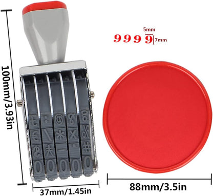 Rubber Number Stamps and Pad Kit, Multi-Function DIY 5 Digits Roller Stamp,Business Stamps Office Stamps Date Stamp with Red Stamp Pad Scrapbooking Roller Writing Paper