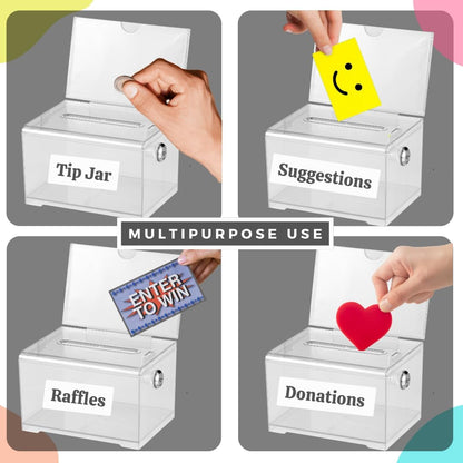 Adir Suggestion Box with Slot and Lock – Acrylic Donation Box for Fundraising, Drawing Box for Raffle, Funraiser Box, Tip Box with Lock - 6.25x4.5x 4 Inches voting box with slot and Sign Holder