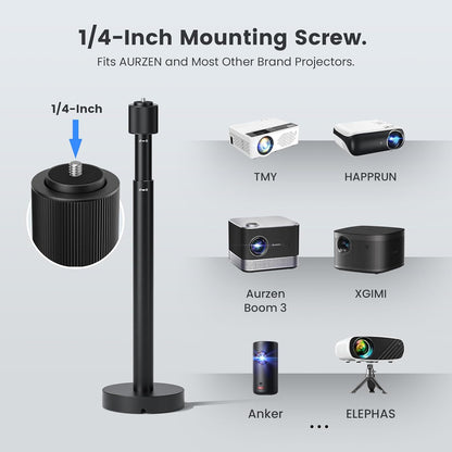 Aurzen Projector Ceiling Mount with New Gimbal, 15.75" - 23.62" Adjustable Length, ¼-Inch Screw, Compatible with TMY, HAPPRUN, Yaber, Epson & Most Projectors, Ceiling/Wall Use with Adjustable Angle