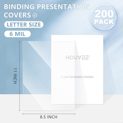 HOUYEE 200 Pack 6 Mil PVC Binding Presentation Covers,Clear Report Covers for Binding,8-1/2 x 11 Inches,Letter Size