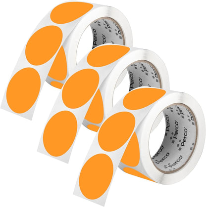 Perco Fluorescent Orange 2-Inch Round Circle Dot Sticker Labels - Multi-Roll Pack (3 Rolls, 500 Labels Each) - Permanent Adhesive, Vibrant Colors, Strong Hold - Perforated for Easy Use - Made in USA