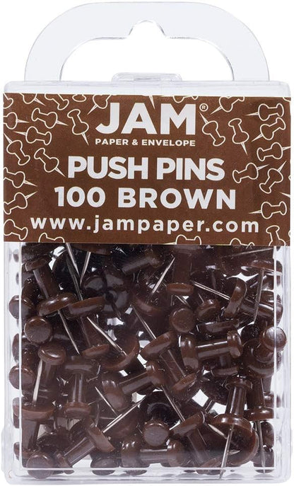 JAM PAPER Colorful Push Pins - Chocolate Brown Pushpins - 100/Pack