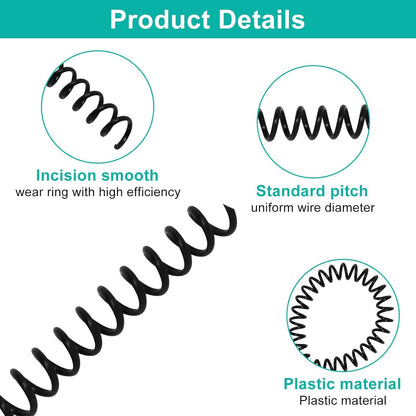 Plastic Spiral Binding Coils 100 Pack, Coil Binding 8mm(5/16") 40 Sheet Capacity, 4:1 Pitch Black Binding Spirals for Students and Coworker