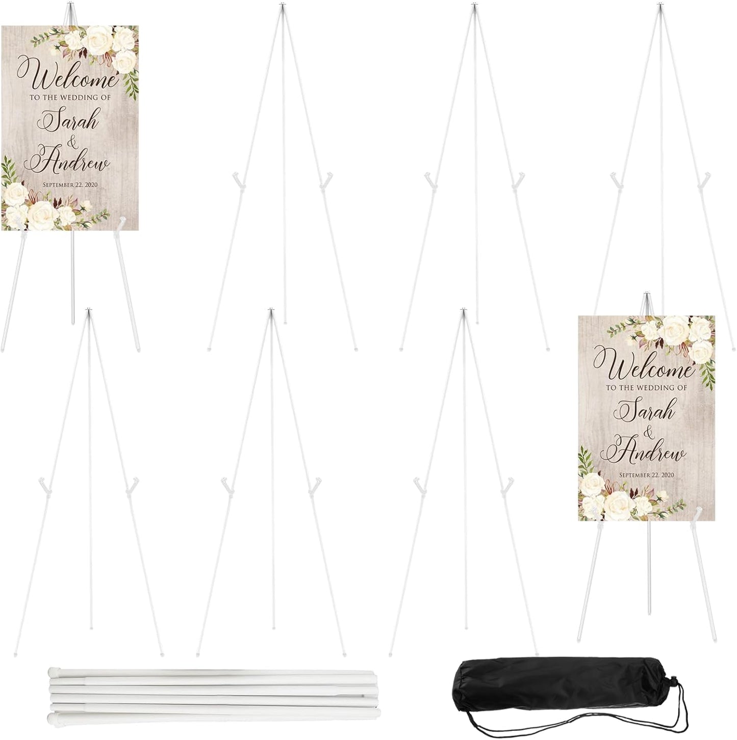 8PCS White Easel Stand for Wedding Sign Stand, 65 Inch Adjustable Metal Easels for Display, Portable Folding Easel for Wedding, Display Show, Arts, Poster with Portable Bags