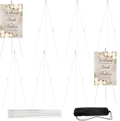 8PCS White Easel Stand for Wedding Sign Stand, 65 Inch Adjustable Metal Easels for Display, Portable Folding Easel for Wedding, Display Show, Arts, Poster with Portable Bags