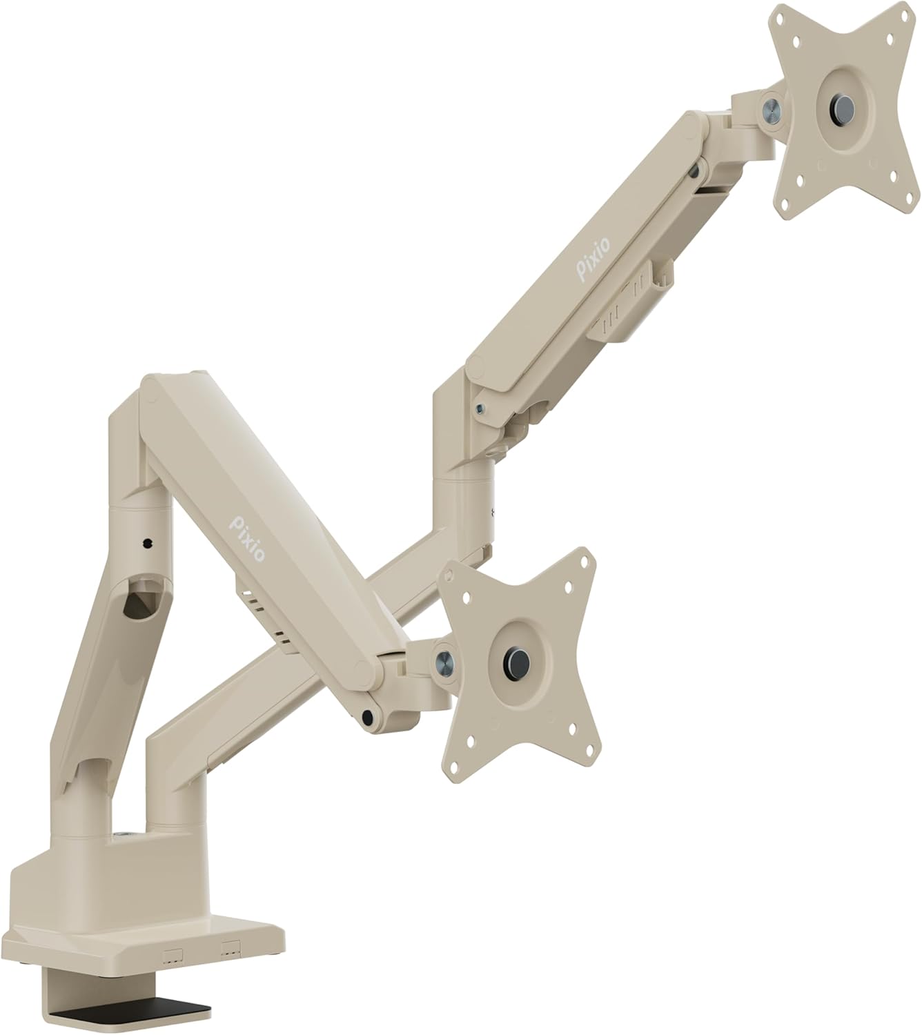 Pixio PS1D Wave Beige Dual Monitor Arm Stand Desk Mount - Fits up to 32 inches Monitors and up to 19.8lbs. VESA Compatibility and Integrated Cable Management