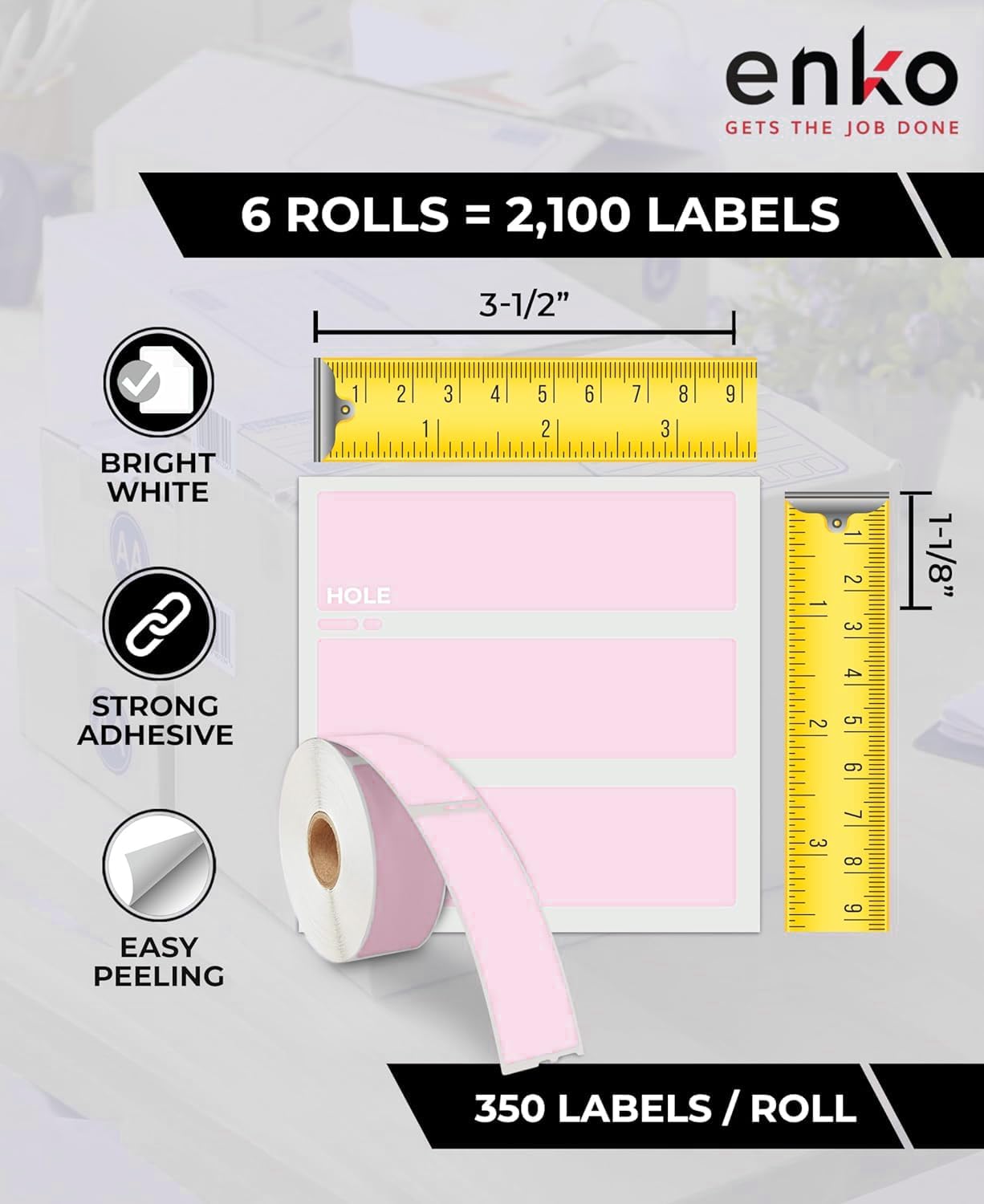 enKo [6 Rolls, 2100 Labels] Address, Shipping & Barcode Labels 30252 - Pink (1-1/8" x 3-1/2") Compatible for Dymo LabelWriter