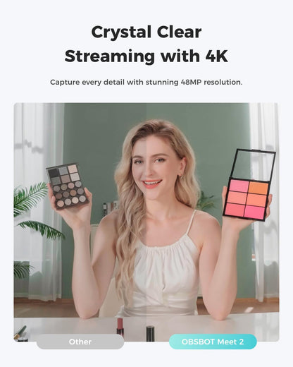 OBSBOT Meet 2-4K Webcam for PC with 1/2" Sensor, AI Framing & Autofocus, Beauty Mode, Lightweight, Gesture Control, HDR, Dual Microphone, 60 FPS, Web Cam for Streaming, Meeting, Gaming. (Aurora Green)