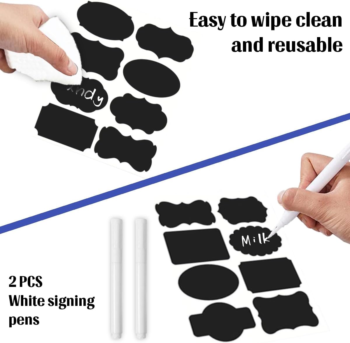 Chalkboard Labels 244 PCS, Waterproof Reusable Blackboard Stickers with 2 Chalk Marker, Erasable Handwritten Stickers or Food Containers, Mason Jars, Pantry, Bottles Storage Bins (244 PCS)