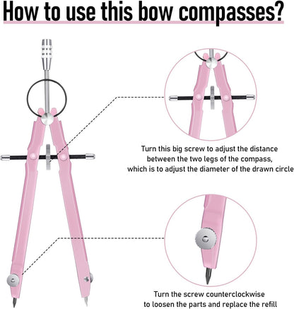 EBOOT Student Geometry Math Set, Drawing Compass and 6 Inch Clear Swing Arm Protractors 180 Degree Math Protractor (Pink)