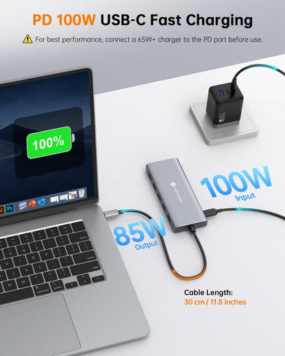 NOVOO USB C Docking Station, 12 in 1 Docking Station Dual Monitor with 2 HDMI, VGA, 5 USB Ports, 100W PD, USB-C Data, SD/TF Card Reader, Compatible with MacBook/Dell/HP/Surface