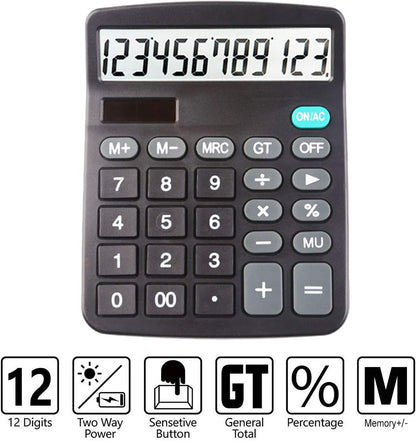 5 Pack Calculators Large Display for Desk, Solar Calculator, Basic 12 Digit Big Button Office Calculator(Black)(AA Battery Included)