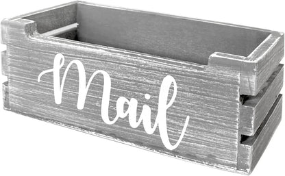 Mail Organizer Mail Holder Countertop, Wood Mail Basket for Wall Table Desk, Envelope Bill Holder for Home Office Decor (Grey)