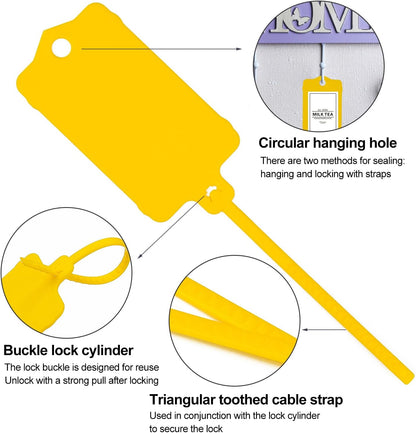 100pcs Blank Plastic Tags for Labeling Reusable Hanging Tags Ties Key Tag Storage Labels Waterproof Plastic Mark Label Writable Hang Sign with One Marker Pen (Yellow)