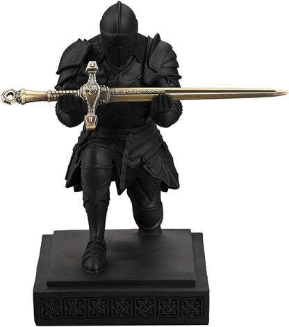 Medieval Armored Warrior Knight Pen Holder Desk Organizers and Accessories Resin Pencil Holder Paperweight as Gift with a Cool Letter Opener for Desk (Black)