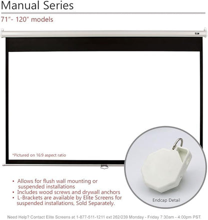 Elite Screens Manual Series, 120-INCH 4:3, Pull Down Manual Projector Screen with AUTO LOCK, Movie Home Theater 8K / 4K Ultra HD 3D Ready, 2-YEAR WARRANTY, M120XWV2