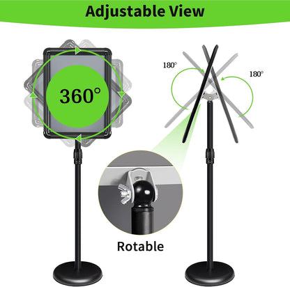Adjustable Pedestal Sign Holder Stand 11x17Inch, Floor Standing Poster Sign Stand, Aluminum Frame for Vertical/Horizontal View Sign Stand,Outdoor/Indoor Standing Sign Holders(Black,Round)