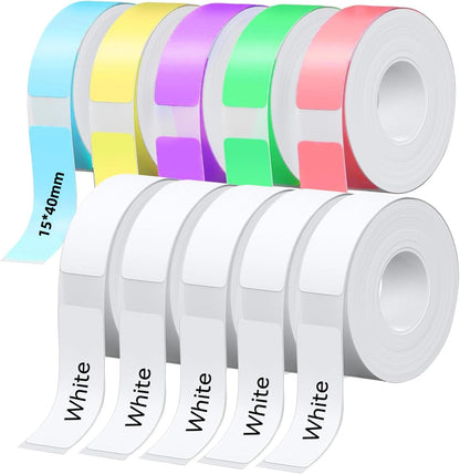 Label Maker Tape Refill 15mm 0.47 Standard Laminated Thermal Label Tape Replacement 0.59"×1.57"(15×40mm), 1650 Labels/10Rolls/Pack, High Definition Labeling Tape for Home Office School Hotel