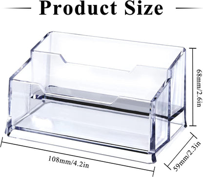 3 Pack Clear Acrylic Business Card Holder,2 Tier Premium Acrylic Clear Business Card Holder Stand for Desk Fits 100 Business Cards