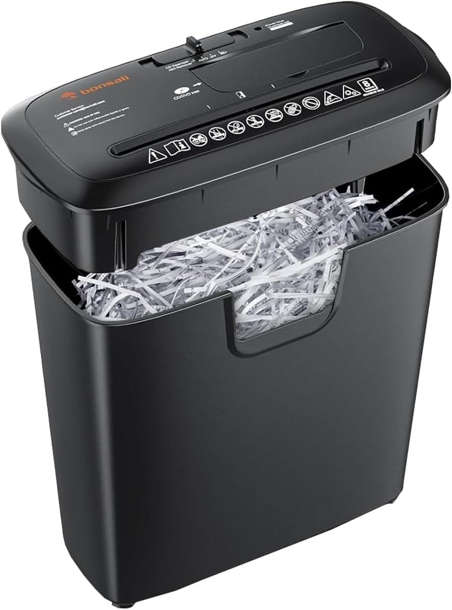 Bonsaii 6-Sheet Paper Shredder for Home Office, Portable Compact Design with Extendable Handle & Overheat Protection, 3.4 Gal Wastebasket