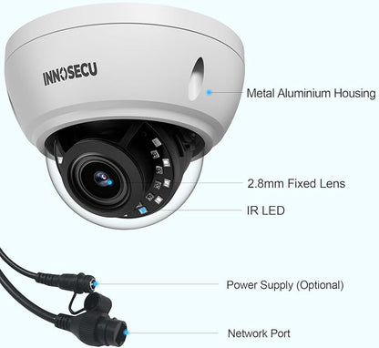 PoE Camera 5MP, Vandal-Proof Dome Security Surveillance Camera Outdoor IP67, Built-in Mic, 2.8mm Lens Wide Angle 110°, Smart Motion Detection, Night Vision 100ft, No PT Supported. IND5GR56A