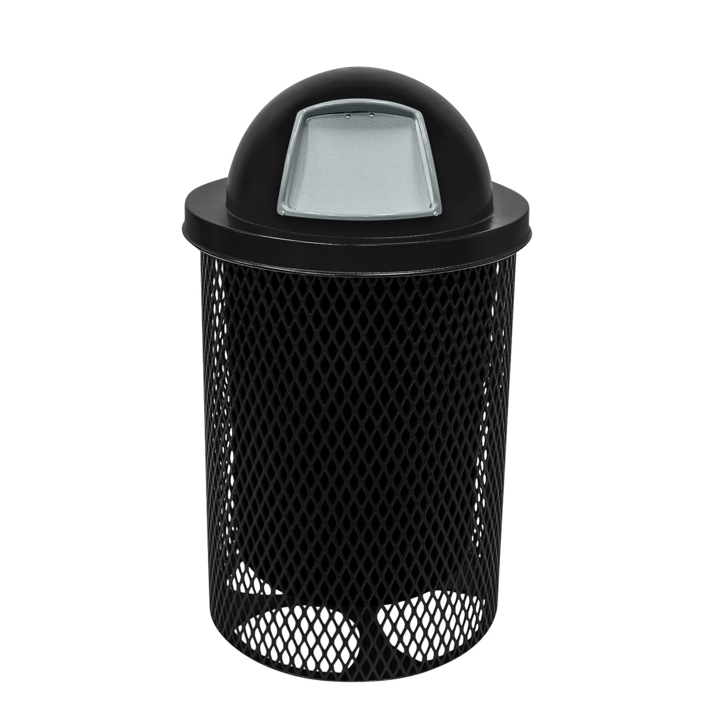 RDT-TXTBLK Heavy Duty 32 Gallon Round Trash Receptacle, Liner Included, Textured Black with Black Steel Dome Top, Made in America