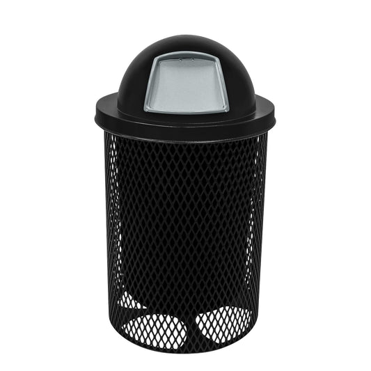 RDT-TXTBLK Heavy Duty 32 Gallon Round Trash Receptacle, Liner Included, Textured Black with Black Steel Dome Top, Made in America
