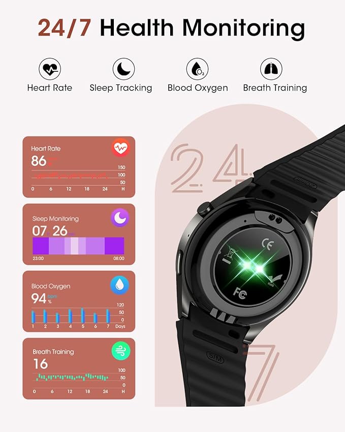 Smart Watch (Make/Answer Calls), 1.26" HD Smart Watches for Men/Women with Sleep/Heart Rate/SpO2 Monitor/110+ Sport Modes, Waterproof Fitness Tracker Watch, Smartwatch for iPhone/Samsung/Android, Gift