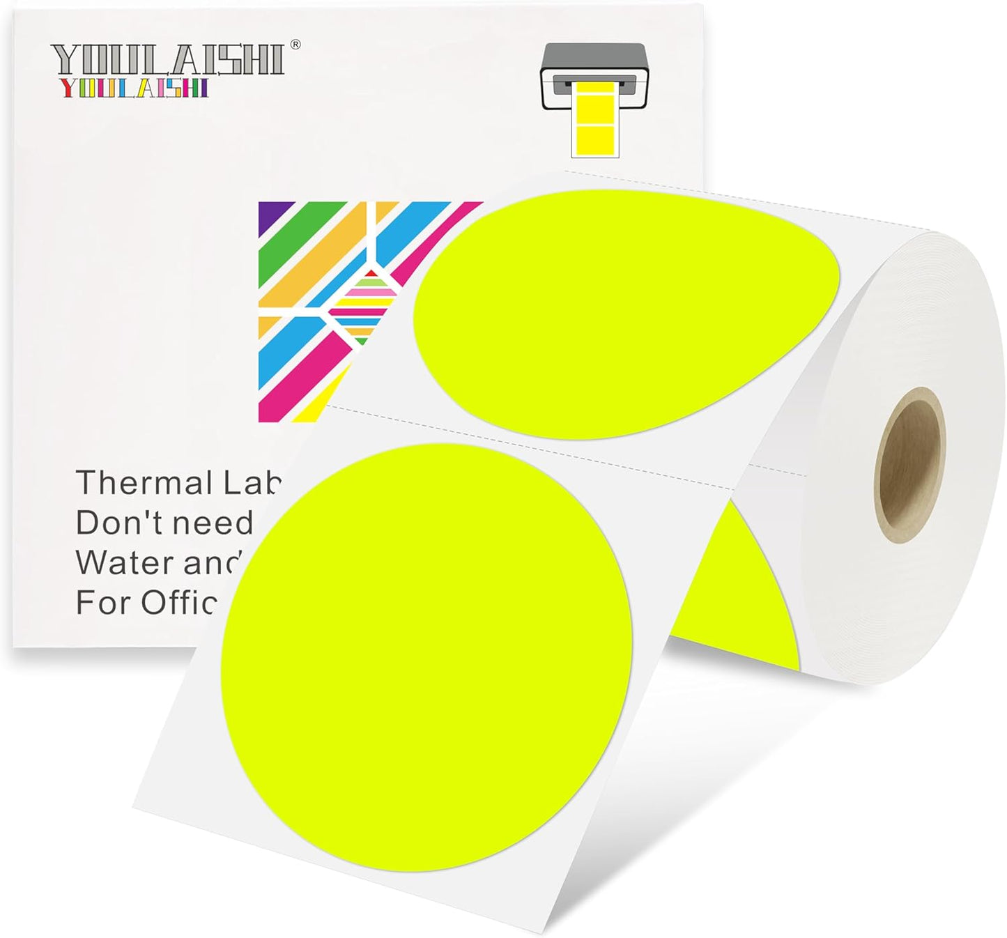 3 X 3 Inch Color Coding Dot Labels Circle Thermal Printable Waterproof 500 Pcs Round Stickers Adhesive Writable for Office, Home, Garage, DIY Sticker, Barcodes, Name Tag, Fluorescent Yellow