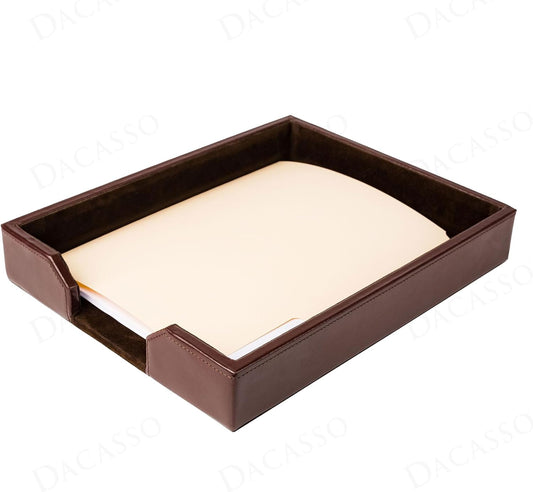 Dacasso Dark Brown Bonded Leather Luxury Letter Tray Holder - Paper Organizer for Desktop Office Essentials & Executive Desk Decor
