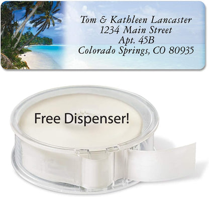 Colorful Images Tropical Paradise Rolled Personalized Return Address Mailing Labels with Dispenser, Customize with Name & Shipping Address, 250 ¾” x 2½” Self Adhesive, Easy Peel Label Roll