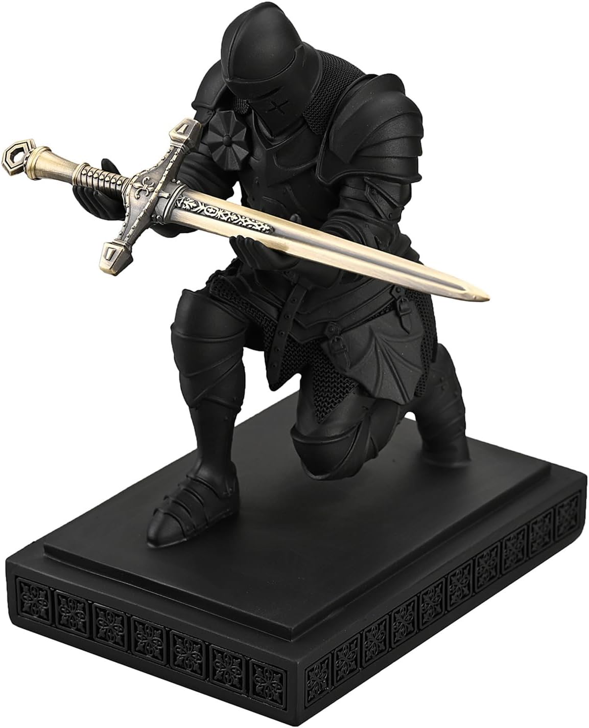 Medieval Armored Warrior Knight Pen Holder Desk Organizers and Accessories Resin Pencil Holder Paperweight as Gift with a Cool Letter Opener for Desk (Black)