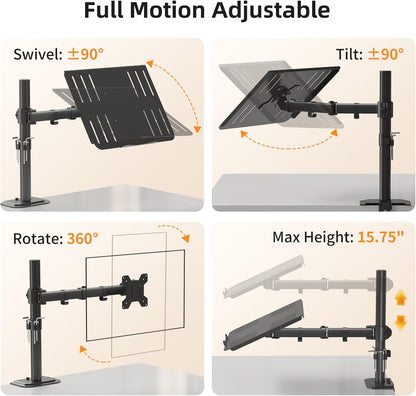 suptek Laptop Notebook Desk Mount Stand, Adjustable Single Monitor Laptop Arm Mount with Ventilated Tray,up to 17 inch,Holds up to 22 lbs