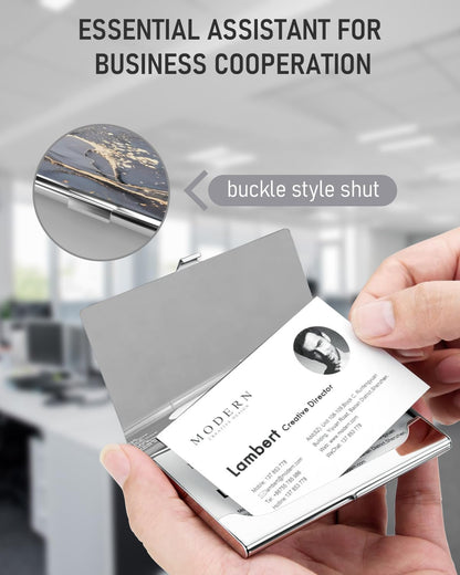 Business Card Metal Slim Organizer, Professional Stainless Steel Square Pocket Wallet for Office Workers, Compact and Portable for Pockets (Grey Gold Marble)