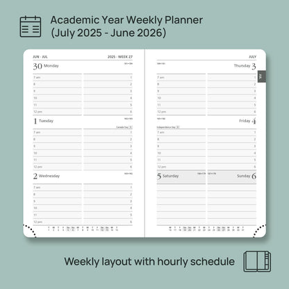 POPRUN Pocket Planner 2025-2026, (Purse Size 4''x 6.25'' Hard Cover) Academic Year Calendar Daily Weekly and Monthly (July 25-June 26) with Hourly Time Slots, 100 GSM Paper - Violet