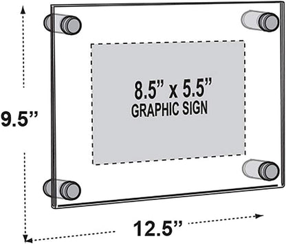 Azar Displays 105511-GLD Acrylic Floating Double Panel Wall Frame,8.5" x 5.5" Graphic Size, Overall Frame Size: 12" x 9.5", Gold
