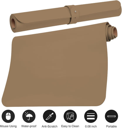 Boutilon Leather Desk Pad Protector,Non-Slip Mouse Pad,Laptop Desk Pad,Office Mouse Mat,Waterproof Leather Desk Blotter,Desk Writing Pad for Office and Home (L-Dark Apricot,35"x 17")