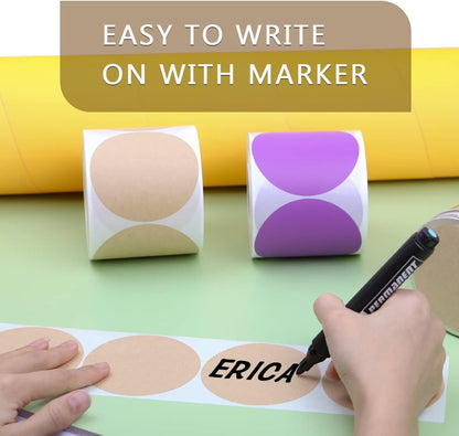 PARLAIM 3 Inch Round Color-Code Dot Stickers, 500 per Round Color Code Labels,Kraft Paper Dispenser Box Roll dots Label Inventory Circle Stickers（Kraft ）