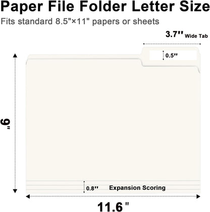 File Folder, RAZCC 150 Pack 1/3 Cut Tab File Folders Letter Size, Folders for Dcouments, Folders with Tab Great for Organizing and Easy File Storage, White