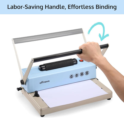 OFFNOVA Spiral Binding Machine, Spiral Coil Binder with Electric Coil Inserter, Easy to Punch Handle, Adjustable Side Margin, for Letter/A4/A5, Includes 100pcs 5/16" Plastic Coils & Crimper Plier