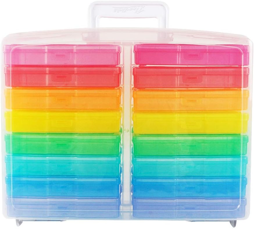 novelinks Transparent 4" x 6" Photo Cases and Clear Craft Keeper with Handle - 16 Inner Cases Plastic Storage Container Box (Multi-colored)